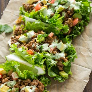 Beef Lettuce Wraps with Spicy Cilantro Jalapeno Sauce