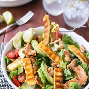 Chicken, Halloumi and Avocado Salad with Lime Dressing